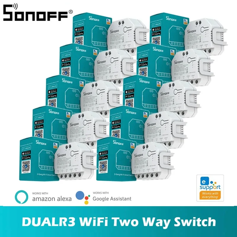 DUAL R3 2 Gang SONOFF Smart Relay Module 1-10pcs DIY Smart Switch Power Metering Smart Home Control Via EWeLink Alexa GoogleHome