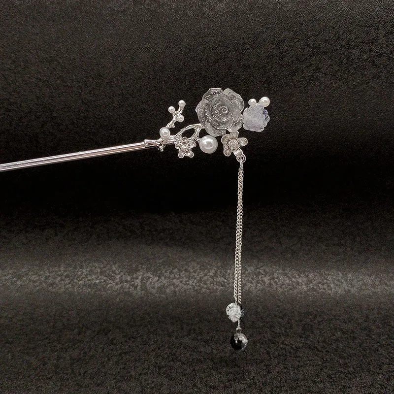 النمط القديم طلاء حبر زهرة دبوس الشعر الراقية مزاجه طبق دبوس الشعر الرجعية Hanfu دبوس الشعر خوذة الشعر التبعي