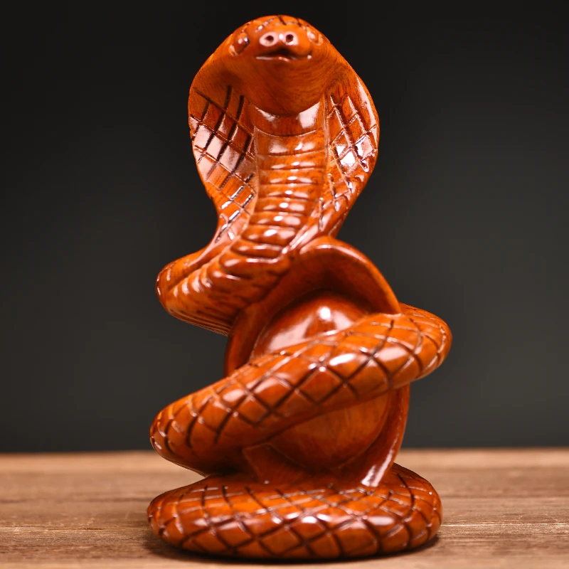 Wooden snake ornament rosewood carving twelve zodiac crafts pure wood lucky snake treasure home