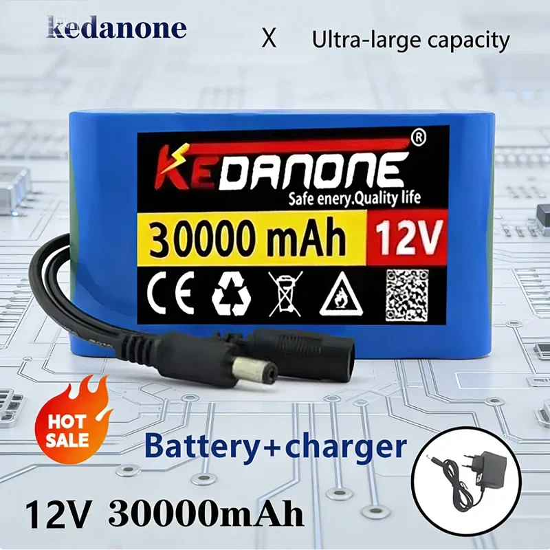 12V 3S2P Akkupack, 30Ah Hochleistungs-Li-Ionen-Akku mit 12V 1A EU-Ladegerät, integriertem BMS für Fischfinder, Bootsmotor, LED-Licht, CCTV-Kamera