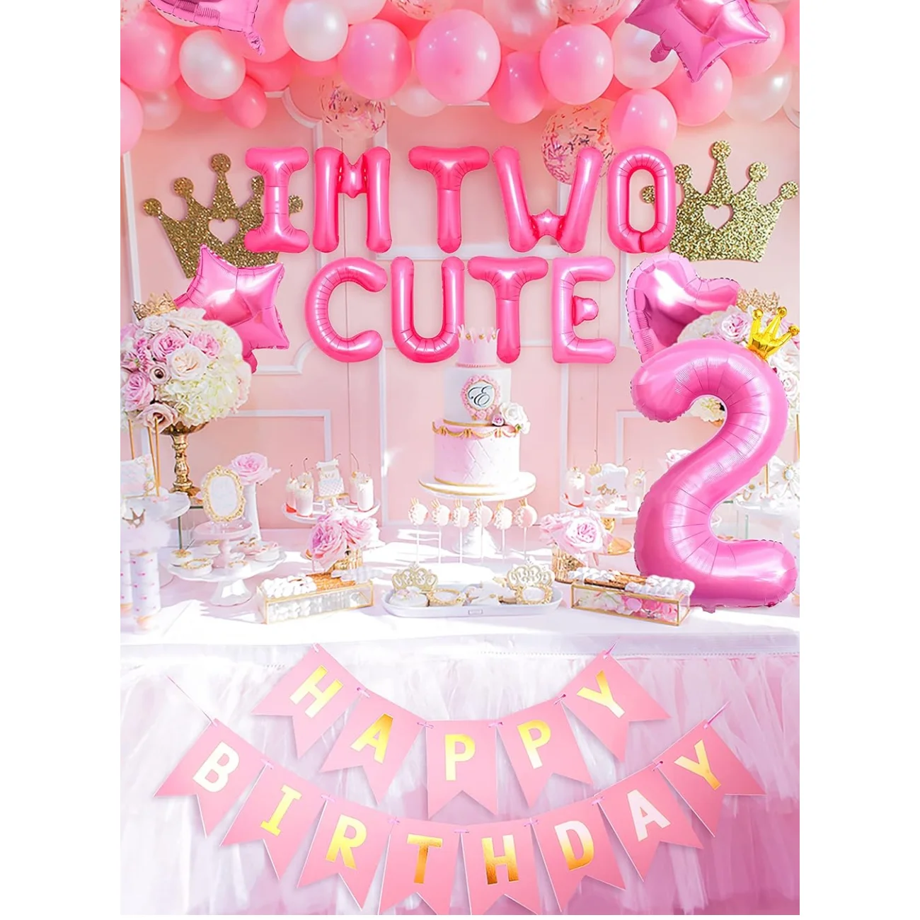 LaVent Im Two Cute Birthday Decoration Girl Im Two Cute Balloon Pink Number 2 Balloons Girl 2nd Birthday Decoration