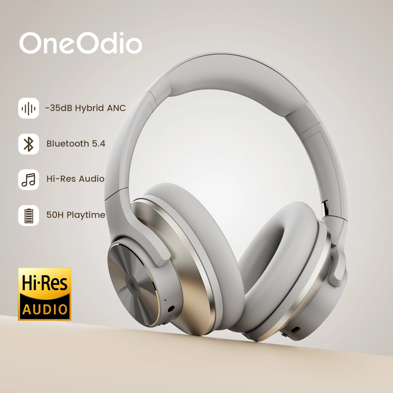 Oneodio A10 Bluetooth 5.4 Wireless Headphones ANC Hybrid Active Noise Cancelling Headset With Microphone Over Ear Hi-Res Audio