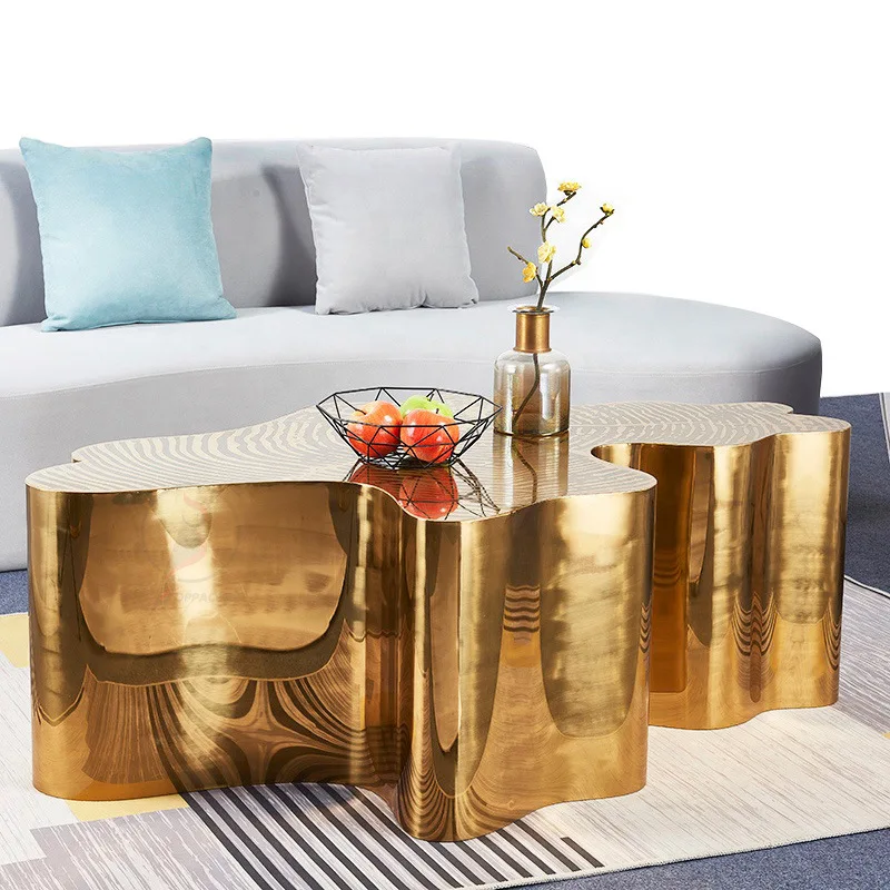 

Simple Italian light luxury tree root coffee table etching stainless steel high-grade irregular tea table tea table