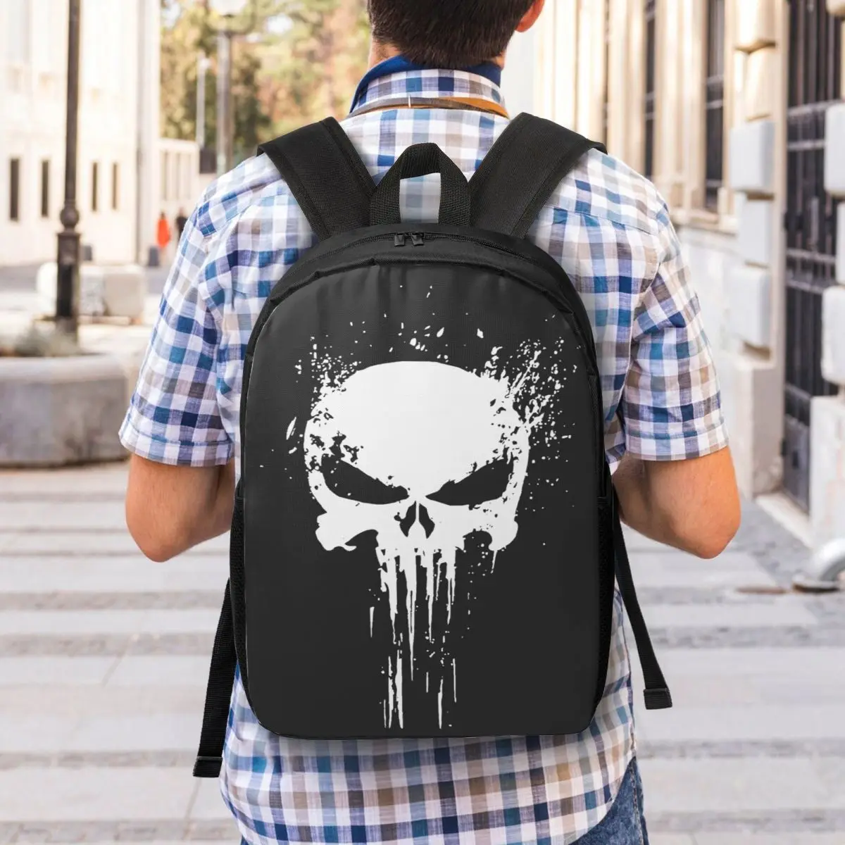 Zaino scheletro Punisher personalizzato per ragazze ragazzi Skull Bone College School borse da viaggio donna uomo Bookbag adatto a Laptop da 15 pollici