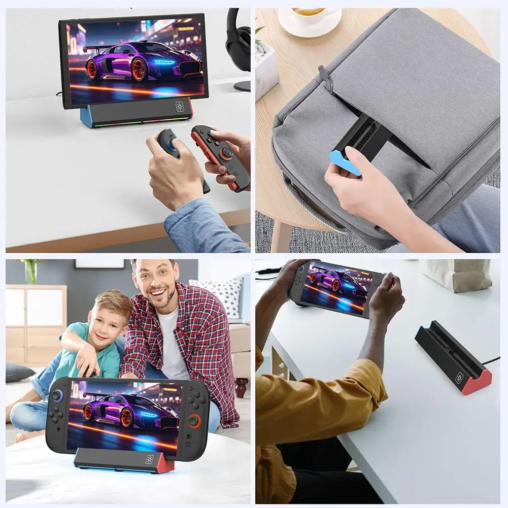 محطة إرساء لجهاز نينتندو سويتش 2/OLED - قاعدة توصيل محمولة مع منافذ HDMI وUSB وType-C وقاعدة بديلة لحامل الشحن