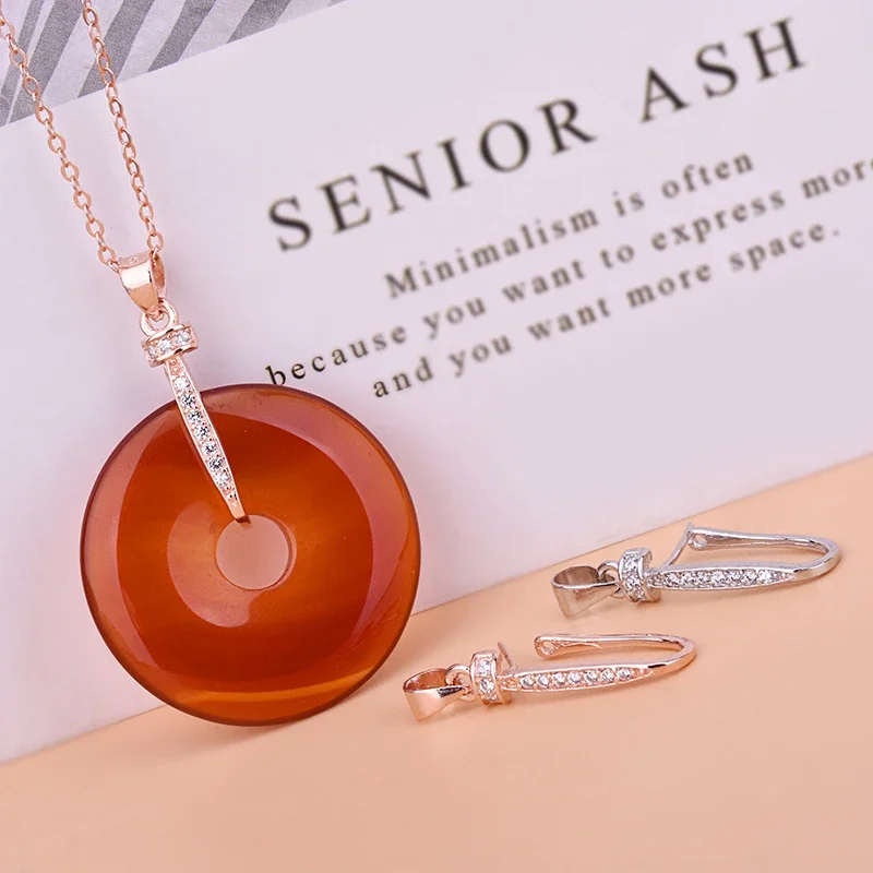 s925 sterling silver upside down Japanese and Korean new pendant buckle amber agate emerald jade jewelry diy accessories