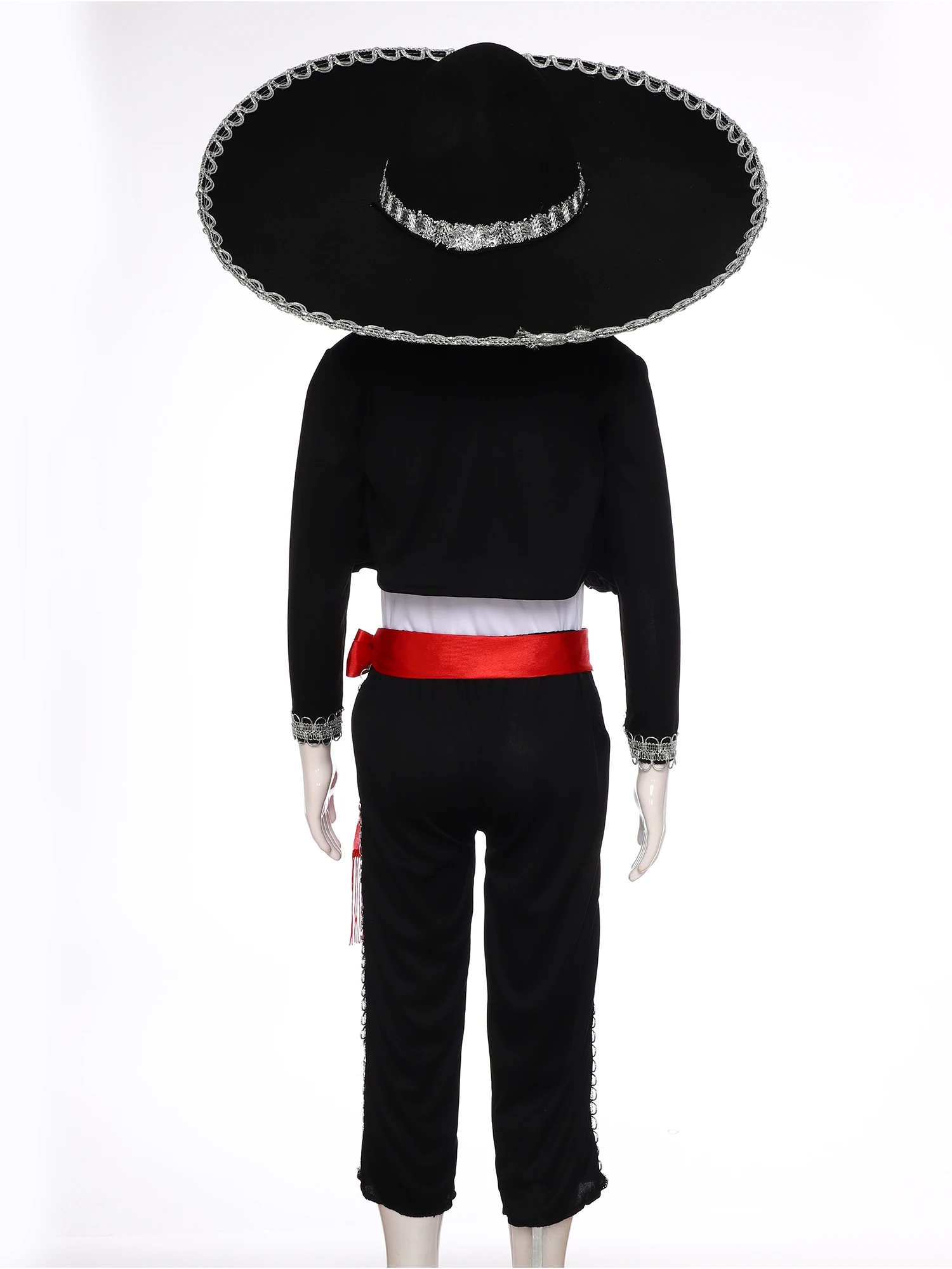 5Pcs Kids Traditional Mariachi Dress Up Costume Halloween Mexican Cosplay Vest Pants Jacket Waistband And Hat Performance Set