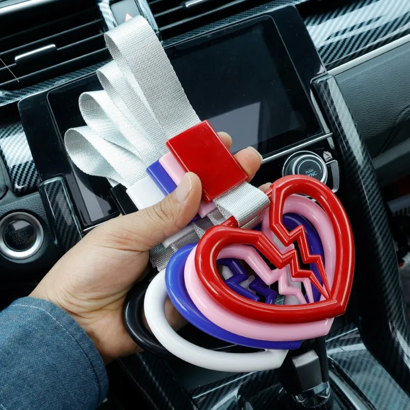 Plastic JDM Heart Shaped Car Static Belt Decorative Warning Hanging Rings Rear Bumper ABS Ring Car Interior Hand Pull Loop