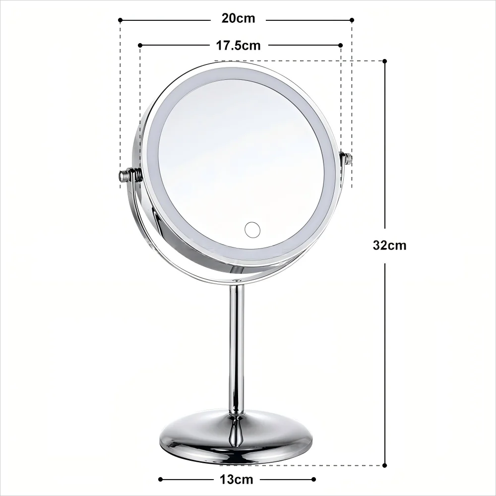 Specchio per trucco in metallo bifacciale da 7 pollici Specchio cosmetico da tavolo ricaricabile a LED con illuminazione a 3 colori con controllo touch