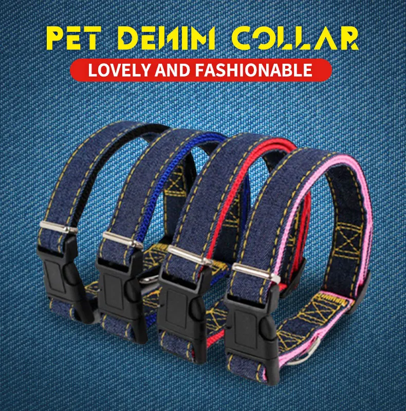 Personalized Pet Collar For Big Dog Denim Collar Dog Denim Collar Dog necklace Cat collarPet Adjustable Collar