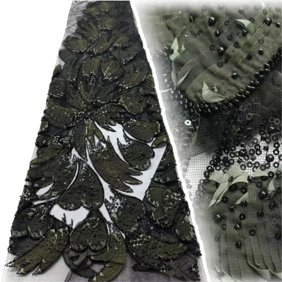 

French 3D Wedding Dress Lace Fabric African Nigerian Beaded Sequins Embroidered Lace Fabric for Wedding Party 5 Yards CC1332