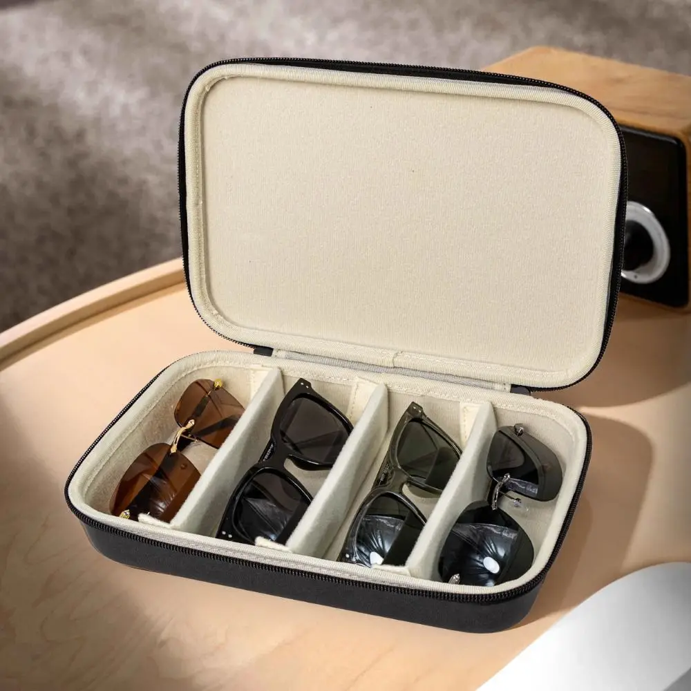 

Твердый чехол для очков с 4 слотами, портативный устойчивый к давлению ящик для хранения очков, дорожный органайзер для солнцезащитных очков для женщин и мужчин