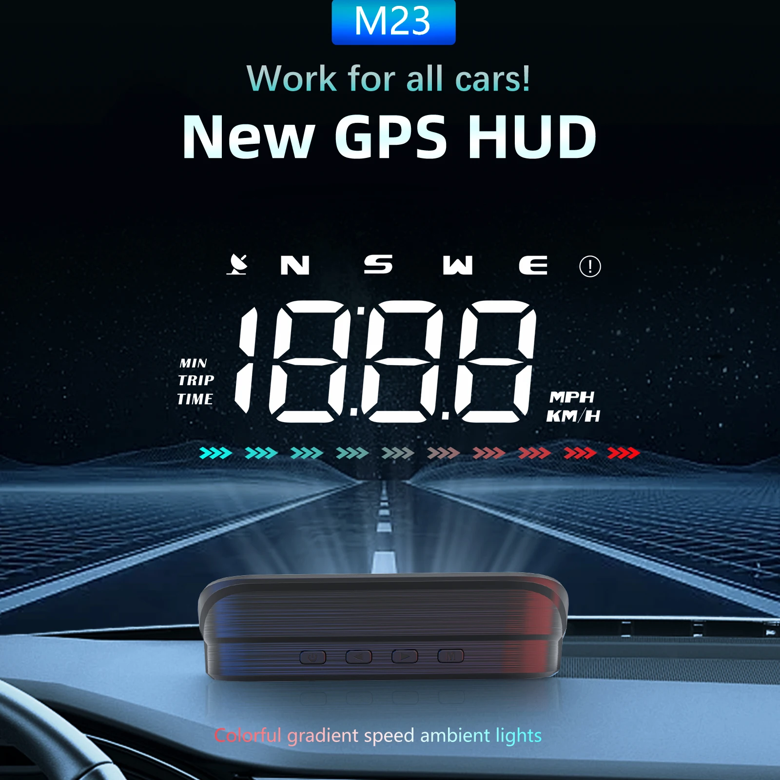 M23 RBG Car HUD Head Up Display Universal Digital GPS Speedometer HD LCD Projection On Glass Windshield Projector for All Cars