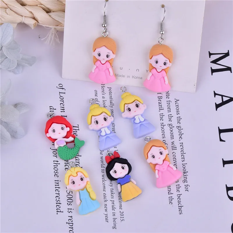 

Mix 10pcs Cartoon Princess Resin Charms Earring DIY Fashion Jewelry Accessories