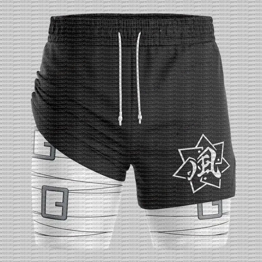Demon Slayer Performance 2 in 1 Shorts Rash Guard BJJ Boxing MMA Summer Men Running Compression Shorts Training Yoga GYM Sports