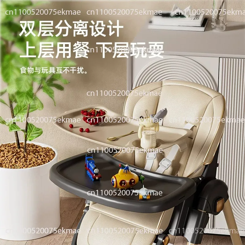Chair with Double Detachable Tray, Multi-Recline  Feeding Game Seat with 5-Point Safety Harness & Removable PU Cushion