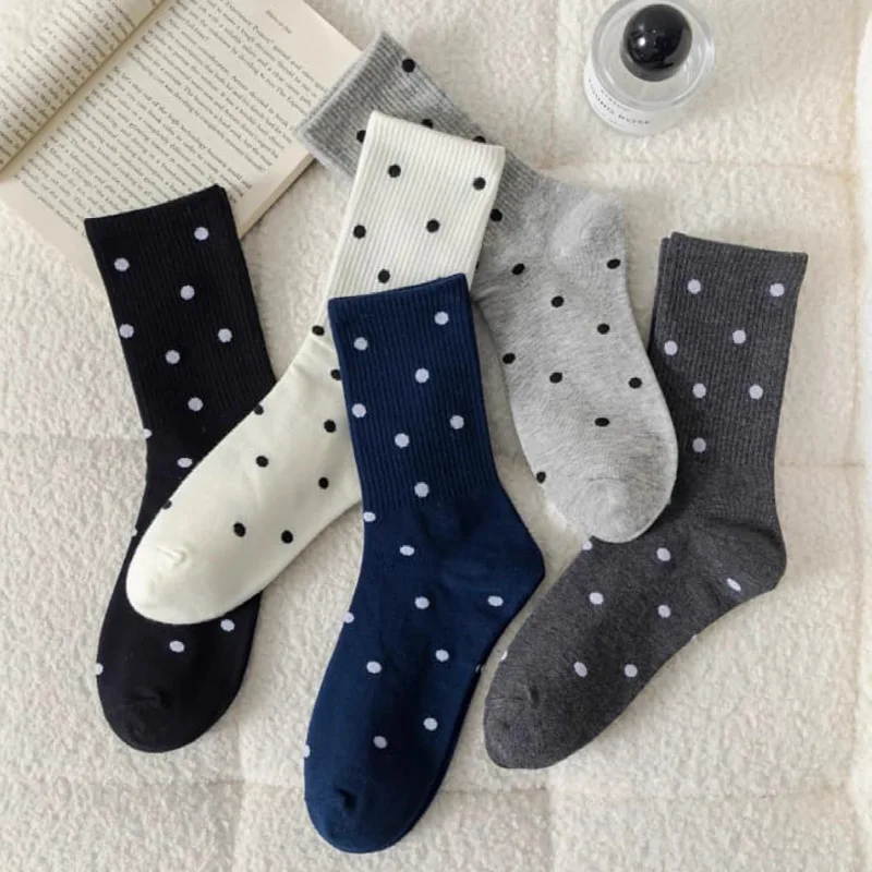 

5 Pairs Adult Mid Length Socks Set Sports Cozy Knit Socks Men's and Women's Dot Student School Casual Woman Grip Socks Hosiery