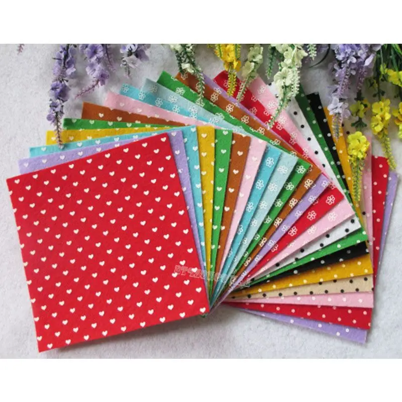 

30X30cm DIY Nonwoven Sheet Polyester Felt Sheets with Printed Polka Dot flower Heart - 27pcs/lot mixed color free shipping