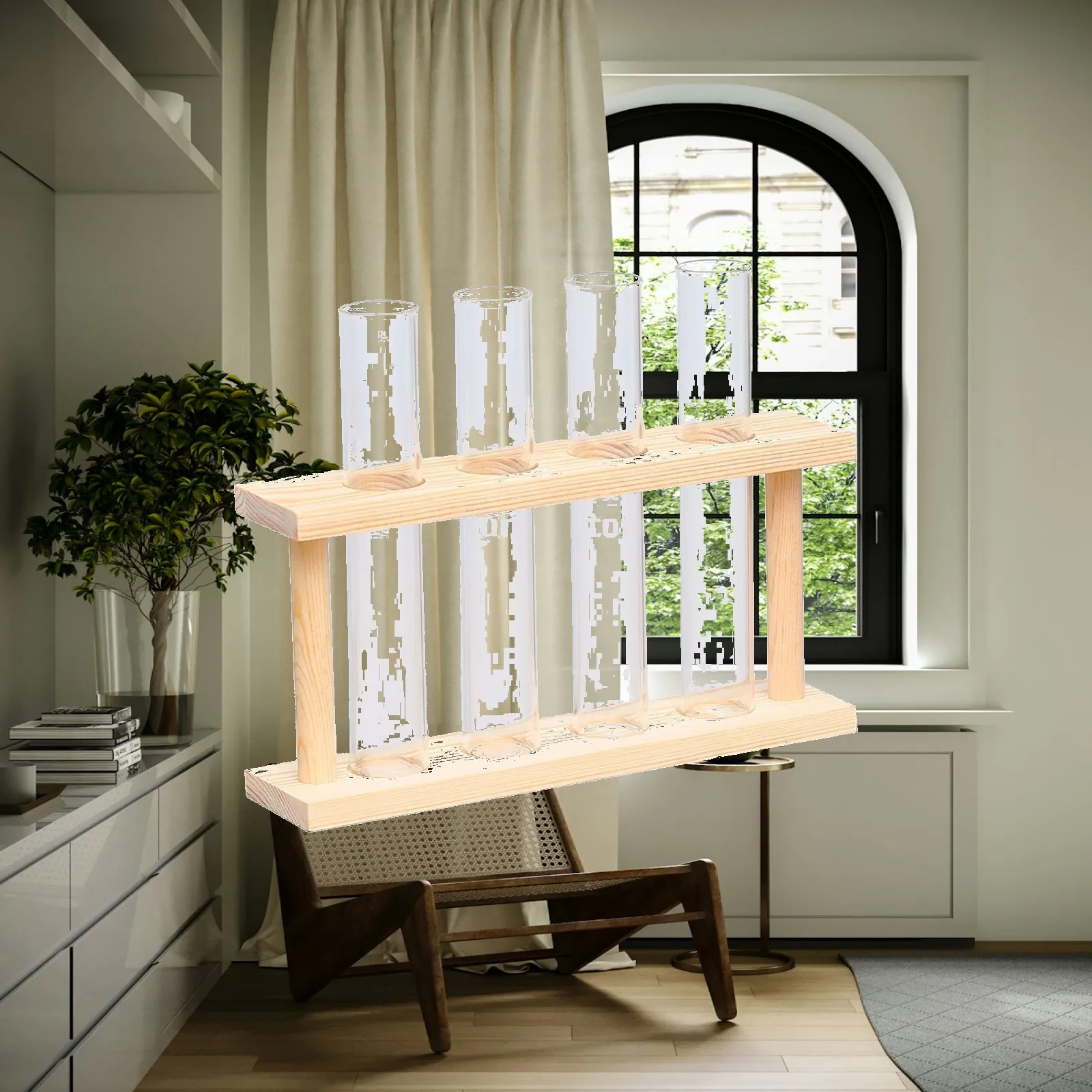 Test Tube Rack Glass Flower Vase Propagation Station Hydroponic Plant Wall Planter for Small Spaces Home and Office