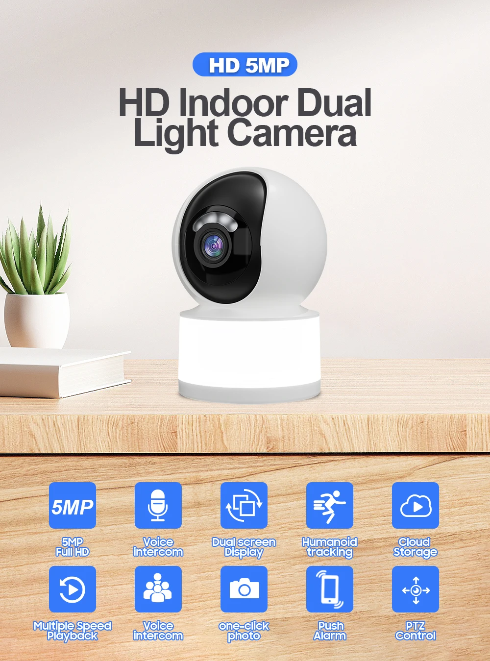 5MP Yoosee APP Full Color AI Humanoid Detection Home Security CCTV IP Dome Camera Intercom PTZ WIFI Baby Monitor