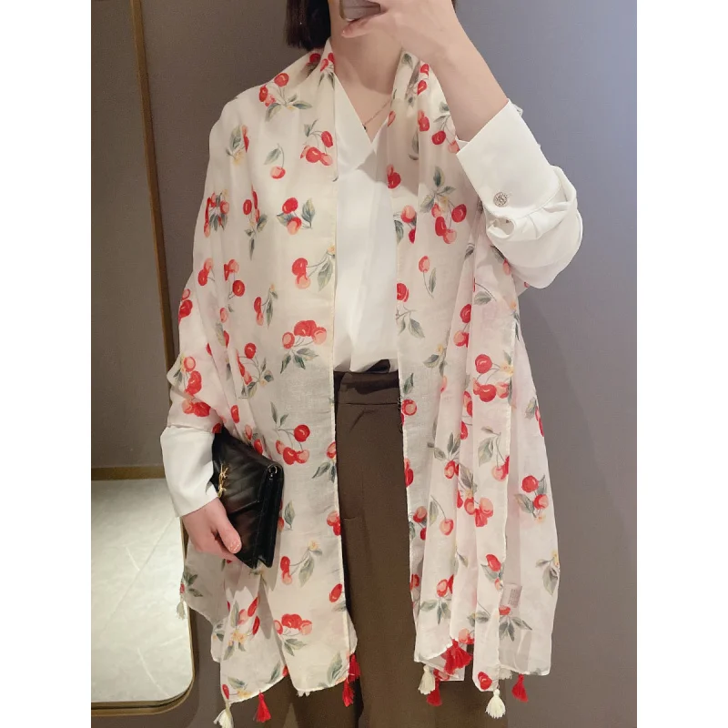 

2023New Spring and Autumn Cotton-Linen Scarf Women with Tassels, Travel Beach Scarf, Shawl, Silk S