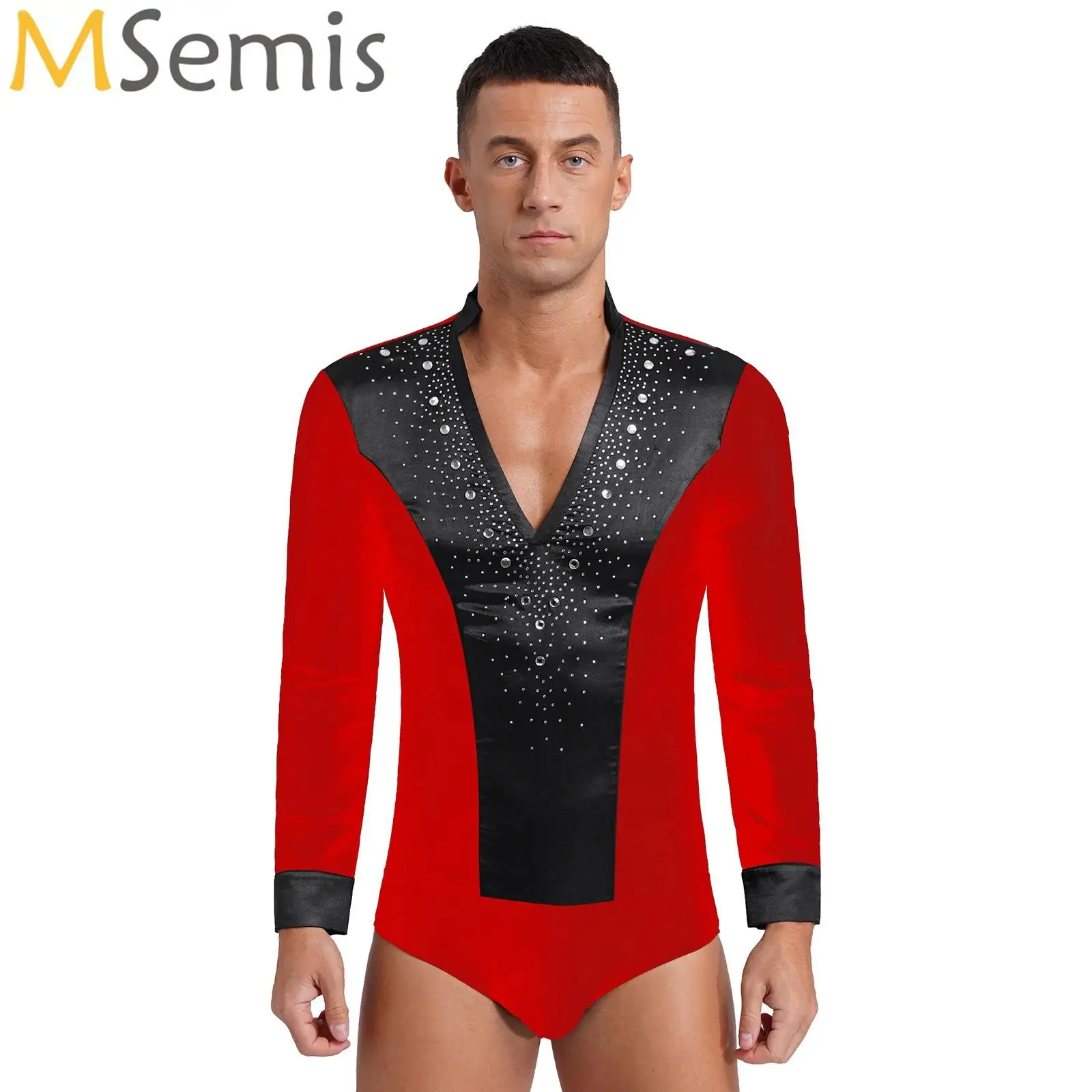 Justaucorps de danse latine pour hommes, costume de performance de ballet, costume de batterie de patinage artistique, manches longues, biscuits, tango, salsa, samba, salle de Rh