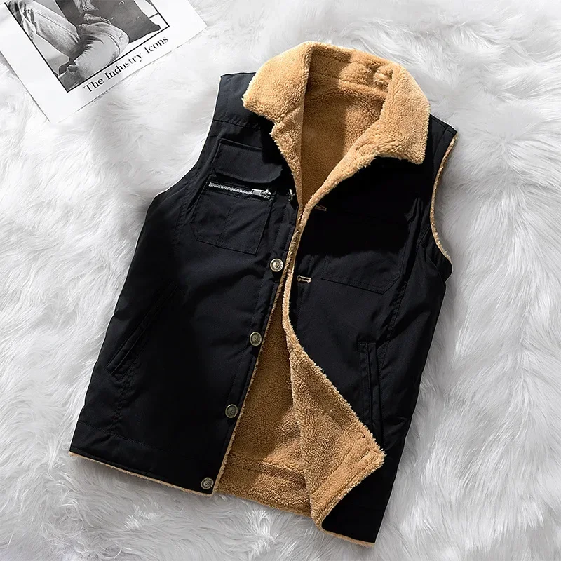 Men Thermal Waistcoat New Winter warm Corduroy Vest Men Warm Coat Stand Collar Sleeveless Jacket Thicken Cotton Padded