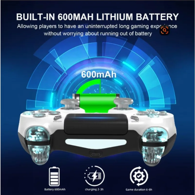 GAMINJA Pengontrol Game Nirkabel Lampu RGB untuk Konsol PS4 PS3 Komputer PC LED Bluetooth Gamepad Giroskop 6 Sumbu Getaran Ganda