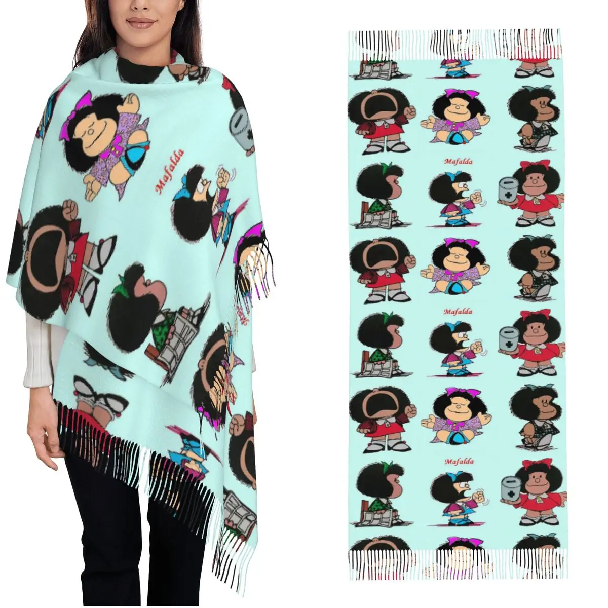 

Женский шарф с кисточками Ma nneas Длинная зимне-осенняя шаль и накидка Kawaii Cute Amine Подарки Шарфы из пашмины