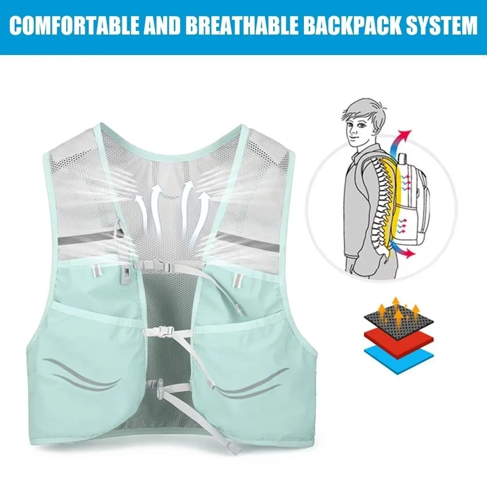 Sac à dos de trail running en nylon respirant, gilet réfléchissant ultraléger, sac fonctionnel, gilet d'hydratation imperméable pour activités de plein air, femmes et hommes