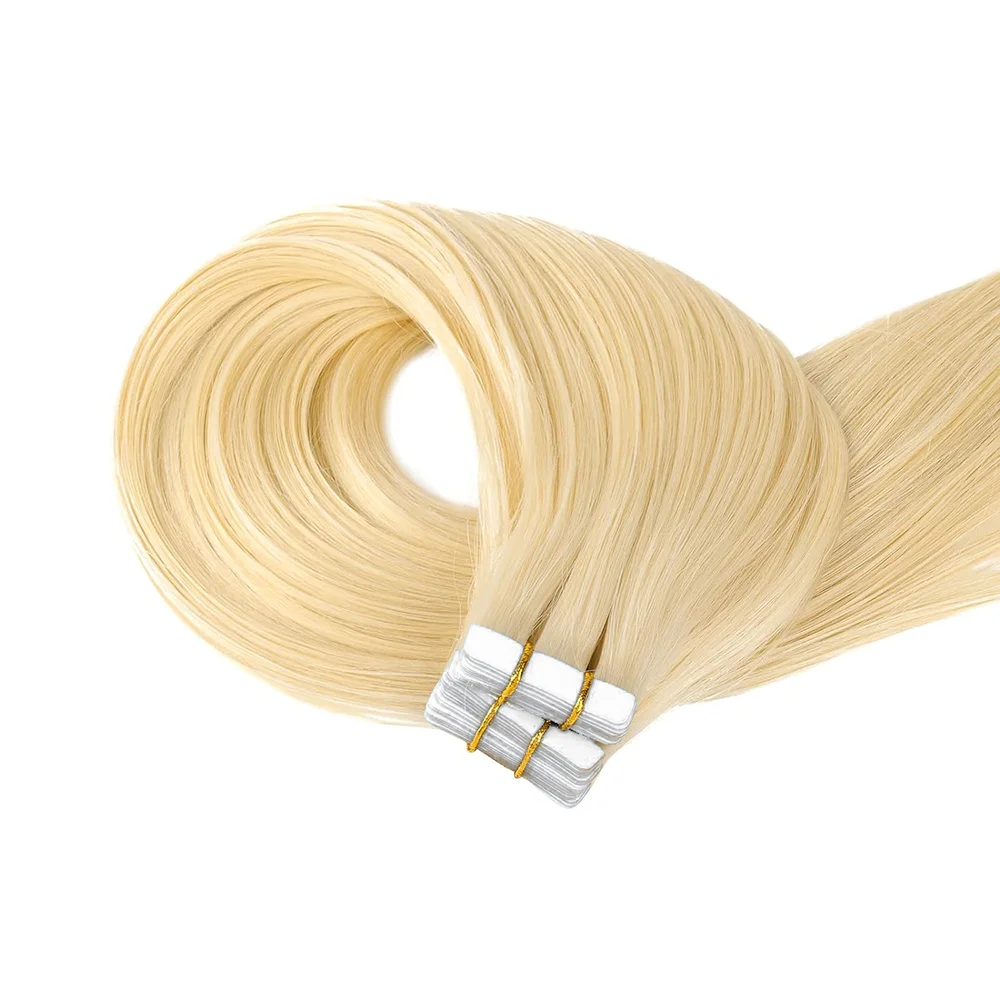 Tape In Human Hair Extensions Blonde #613 Seamless Straight Brazilian Remy 100% Human Hair Extensions 16-26 Inches For Woman 50G