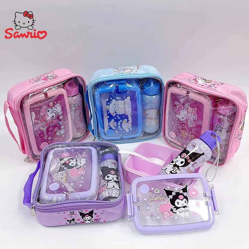 

Sanrio Kuromi Lunch Box Set Hello Kitty Melody Divided Lunch Box Kettle Set Student Portable Insulated Lunch Box Birthday Gifts