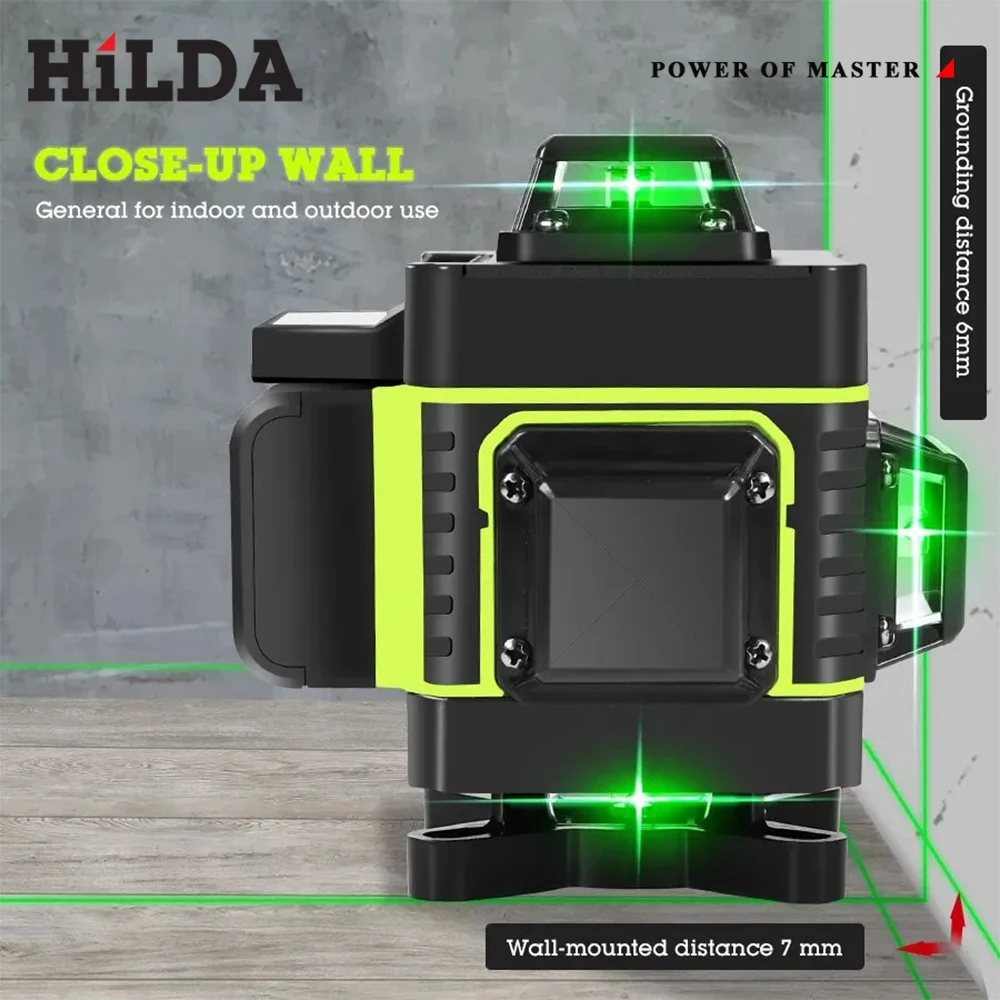 HILDA 4D 16 Lines Laser Ultra Strong Green Beam Horizontal 360 Automatic Leveling Vertical and Horizontal Optical Instrument