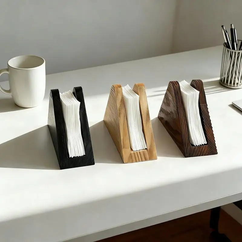 Elegant Wooden Tissue Holder Decorative Space Saving Wood Tissue Dispenser Multi-functional Non-slip Bottom