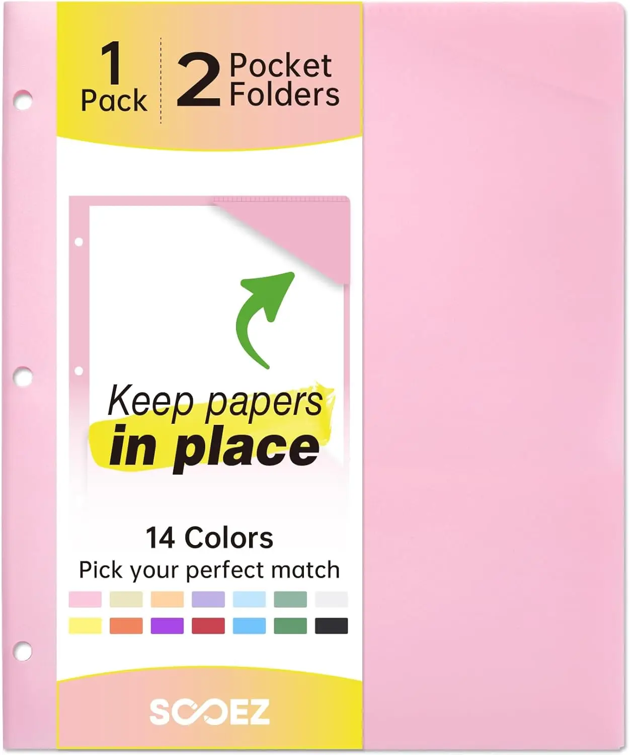 

Heavy Duty Plastic Folders with 2 Pockets, 3 Hole Punched for Binders, Letter Size File Folder in Pink