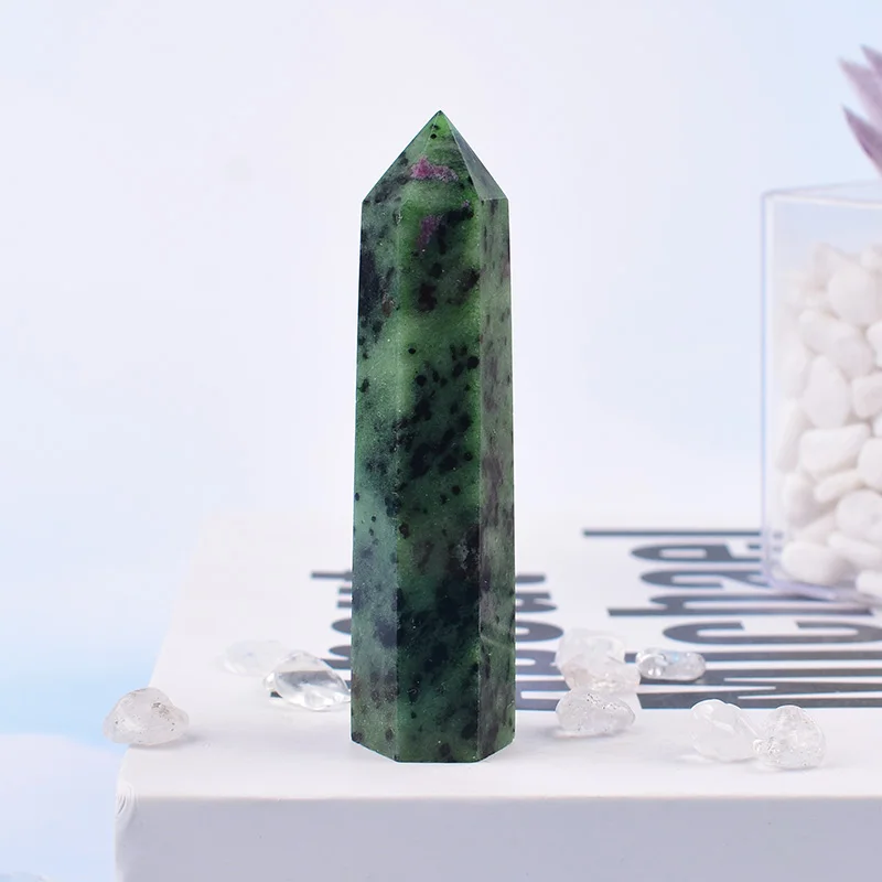1PC Natürlicher Kristall Epidot Polierter Kristall Punkt Heilstein Sechseckige Prismen 50-80mm Obelisk Zauberstab Stein Chakra Home Decor