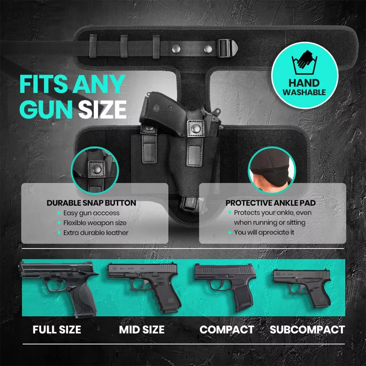 Premium Ankle Holster for Deep Concealment,9mm 380 Fits Glock 43 26 19, Ruger LCP SIG P365 Springfield Shield 9mm Bodyguard 380 view 2