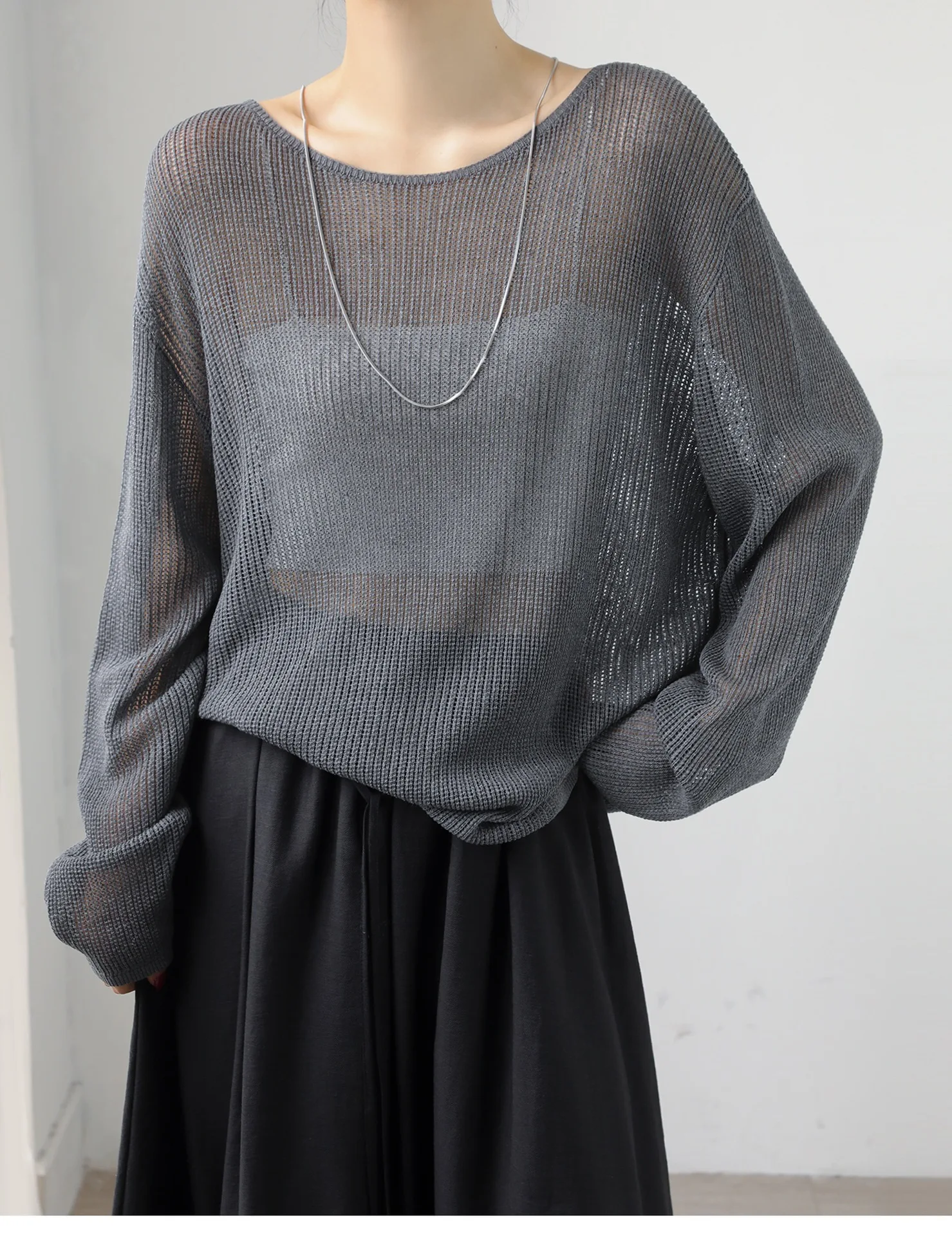 薄手のニット無地ルーズ女性長袖レギュラー丈カジュアルスタイル - Summer Clothing Yarn のレビューと価格
