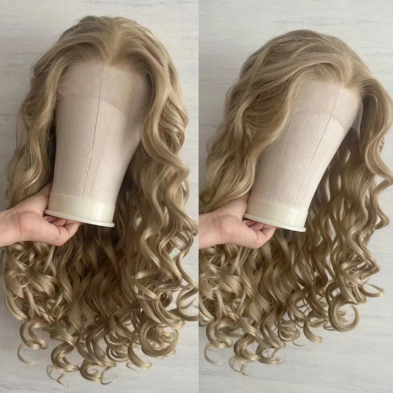 Ash Blonde Long Curly Wavy 13X4 Lace Front Wigs for Women Free Part Honey Blonde Loose Body Wave Synthetic Hair Daily Cosplay