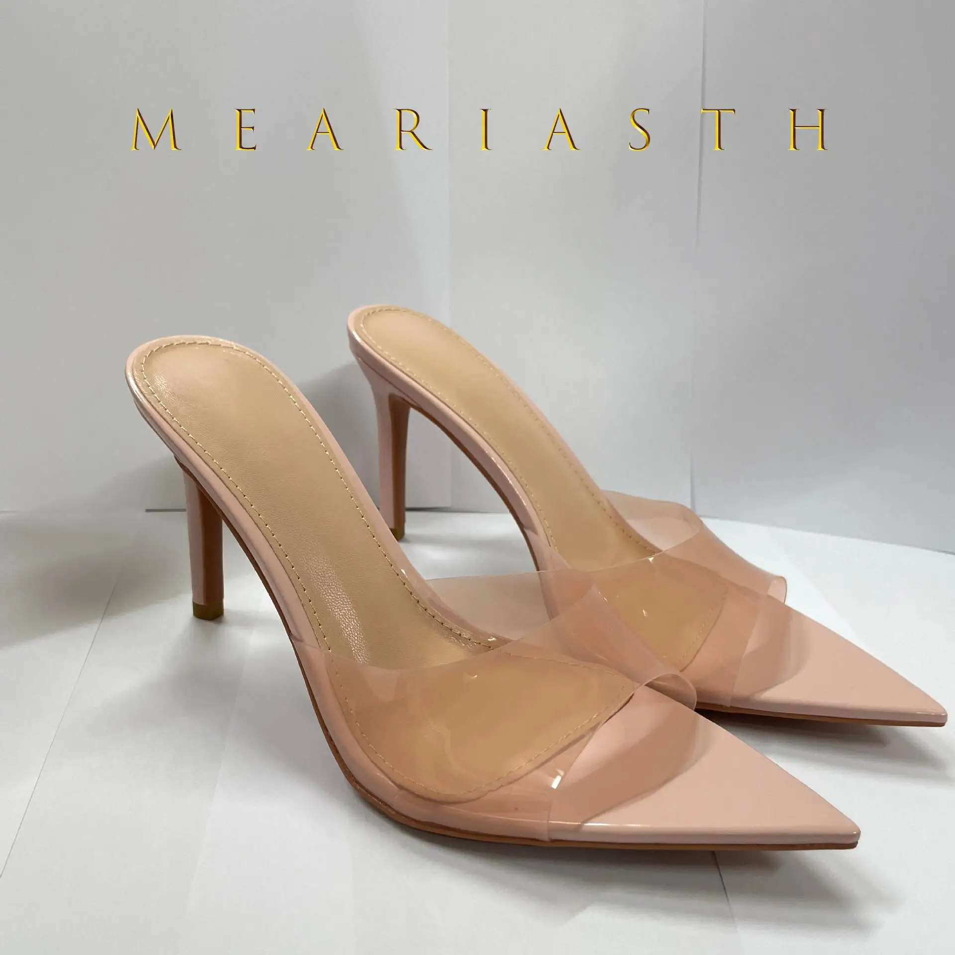 

New Summer Women's High-heeled Sandals Simple Transparent High-heeled Slippers Stiletto Pointed Open-toed Slippers Mules shoes