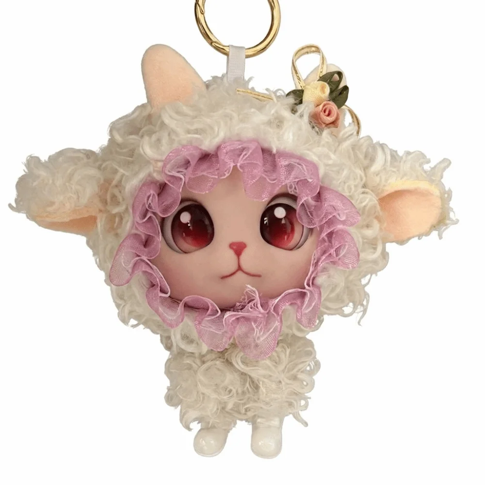 Soft Hanging Ornament Smooth Vinyl Fluffy Fabric Cartoon Sheep Bag Charm Durable Vinyl Metal Key Ring Lamb Keychain