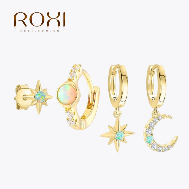 

ROXI S925 Sterling Silver Natural Opal Stud Earring Hoop Earring Elegent Jewelry For Women Wedding Engagement Gift Sparkling