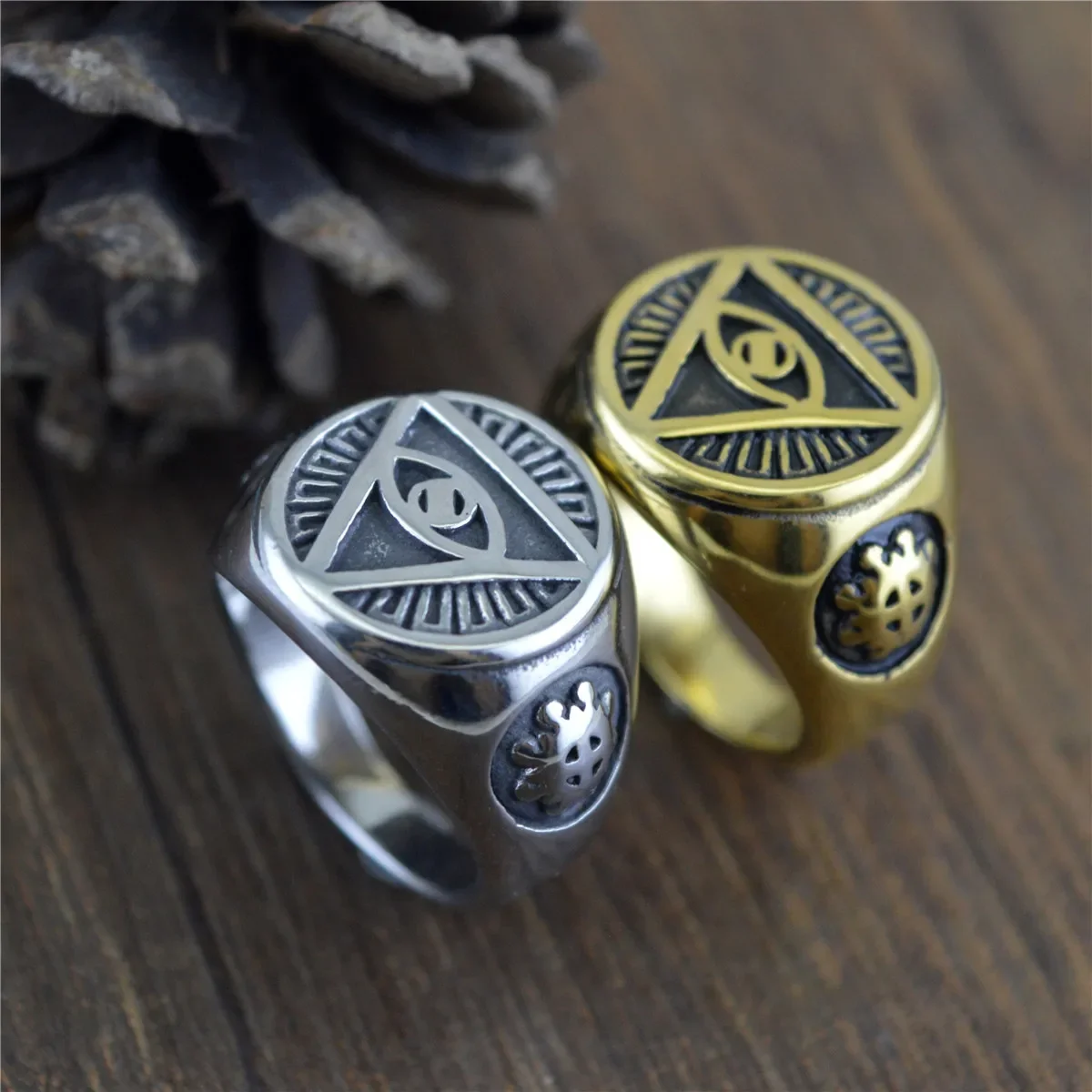 

Vintage Fashion Personality Punk Stainless Steel Glasses God's Eye Men's Rings Size 7-13