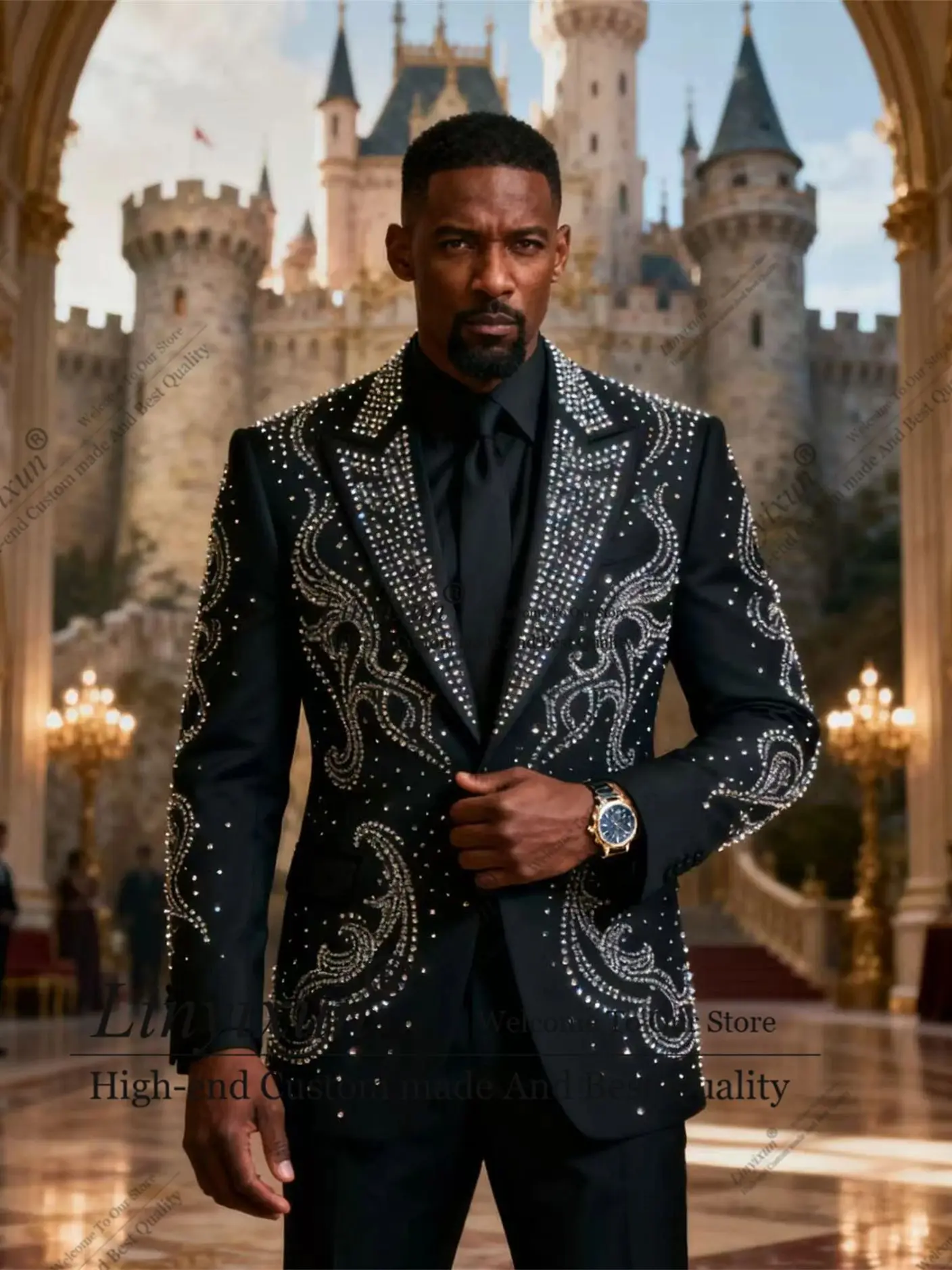 

High End Design style Diamond Men Suit Wedding Groom Tuxedos Customized 2 Piece Sets 2025 Party Blazer Male Crystal Ropa Hombre