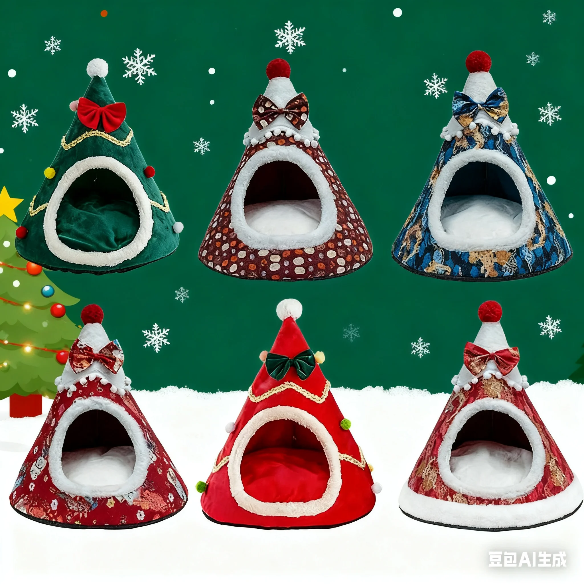 

Cute Fancy Christmas Tree Shaped Cat Bed Pet Cave Bed Green or Red Washable Dog Cat House Christmas Supplies /Christmas Pet Nest