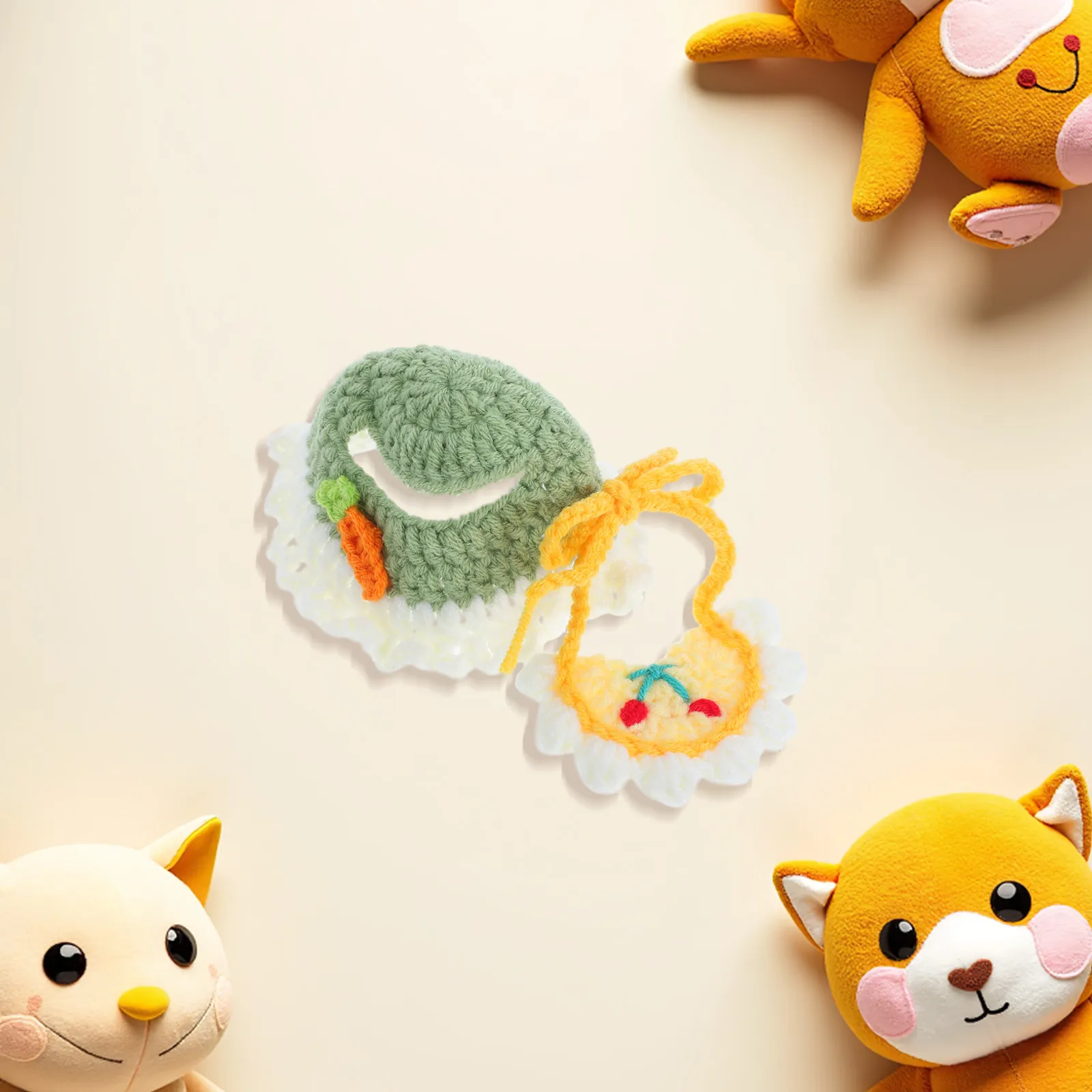 

1Set Fang Costume Soft Cotton Woven Headwear Bib Mini Cap Washable Party Festival Photo Prop Stuffed Animal