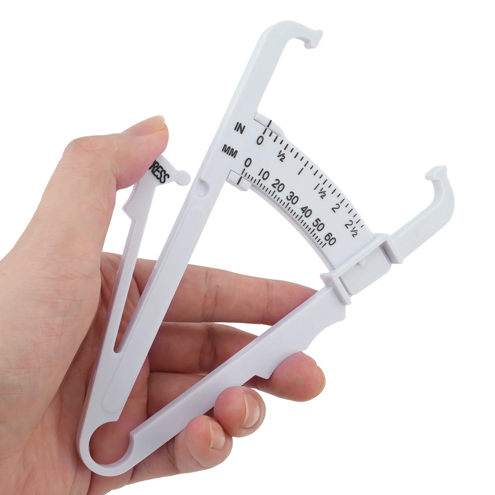 White Body Fat Caliper Plastic Handheld Skin Fat Test Instrument Personal Body Fat Caliper Measuring Tools for Men / Women