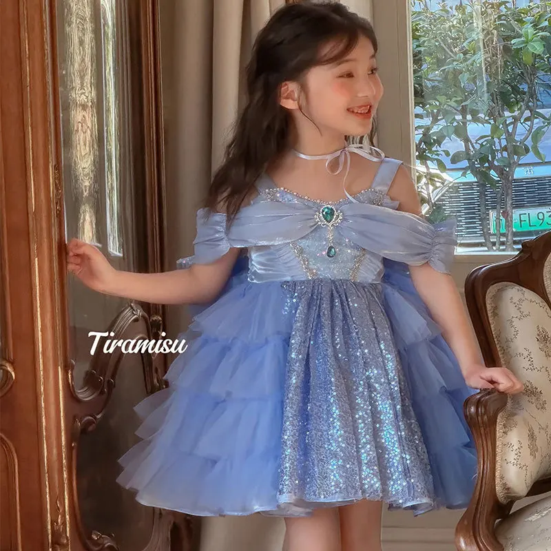 

New Blue Kids Girls Dress robes pour filles roupas femininas infantil 12 anosC baby tutu Sparkling large bow princess dresses