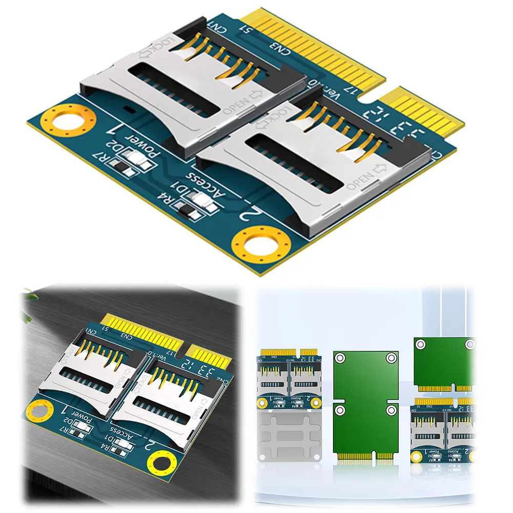 Dual TF Card To Mini PCI-E Adapter with Half Bracket Mini PCI Express Adapter Card Memory Card Converter for Laptop