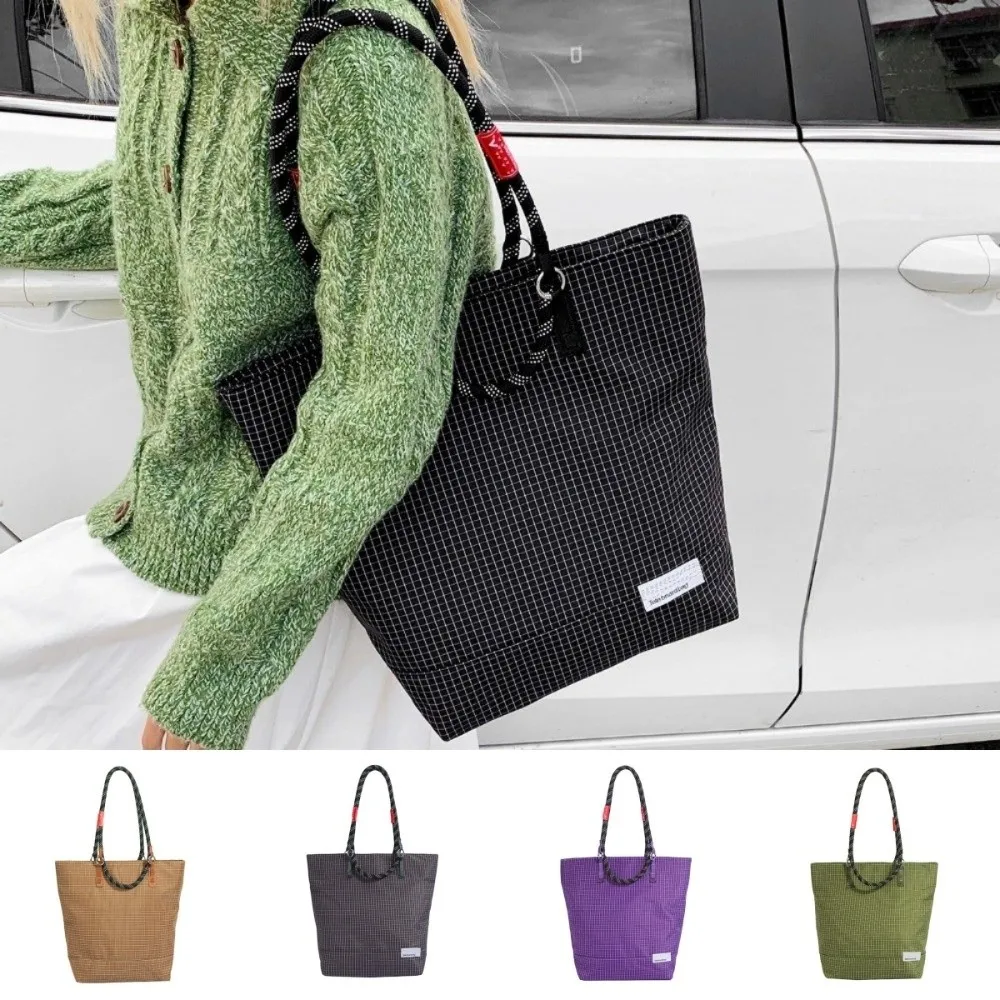 

New Nylon Women's Tote Bag Zipper Closure Checkered Shoulder Bags Large Size Waterproof Lady Handbag Travel Use